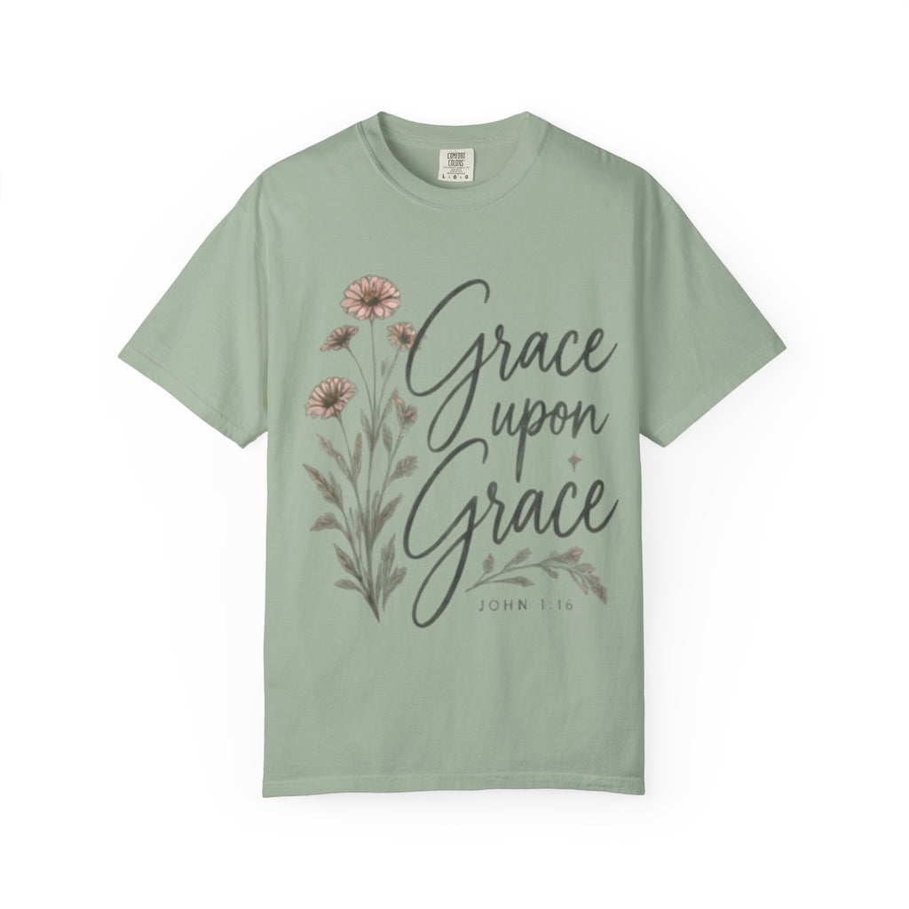Grace Upon Grace T-Shirt — Floral Inspirational Christian Tee (John 1:16)