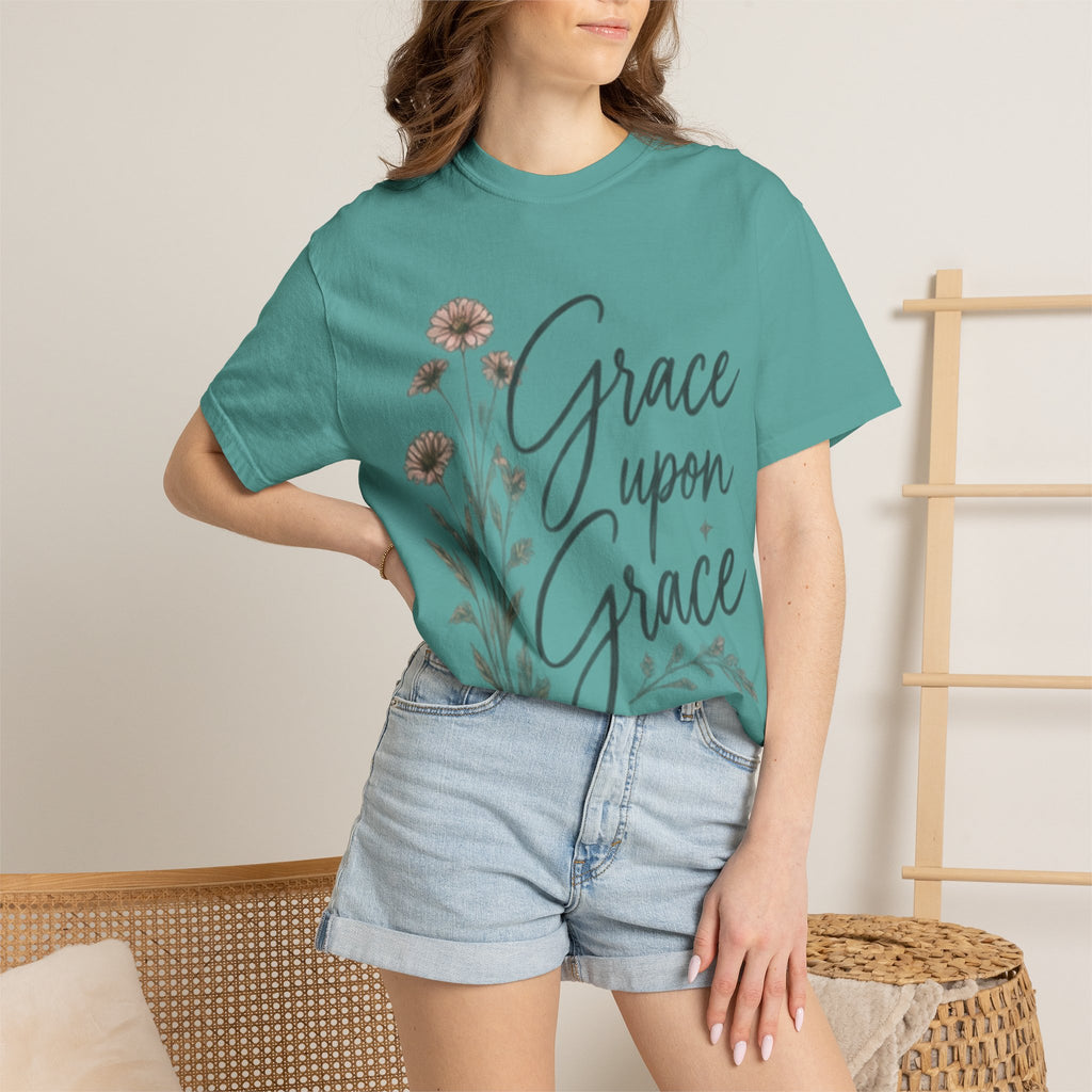 Grace Upon Grace T-Shirt — Floral Inspirational Christian Tee (John 1:16)