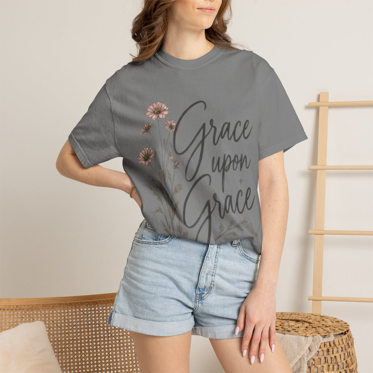 Grace Upon Grace T-Shirt — Floral Inspirational Christian Tee (John 1:16)