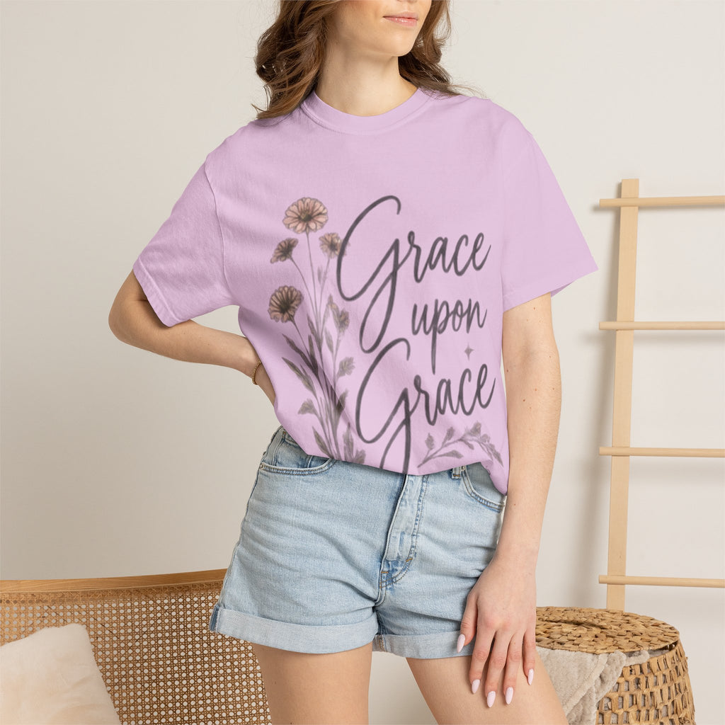 Grace Upon Grace T-Shirt — Floral Inspirational Christian Tee (John 1:16)