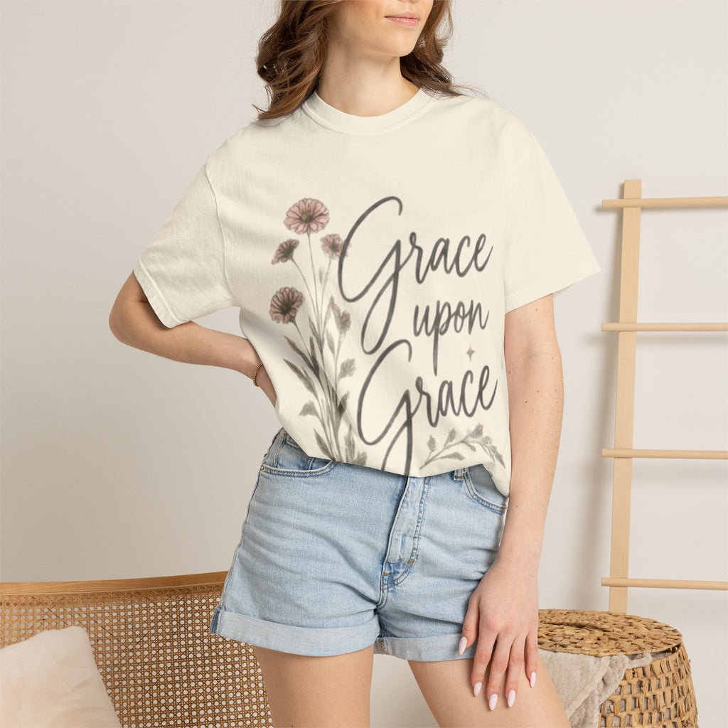 Grace Upon Grace T-Shirt — Floral Inspirational Christian Tee (John 1:16)