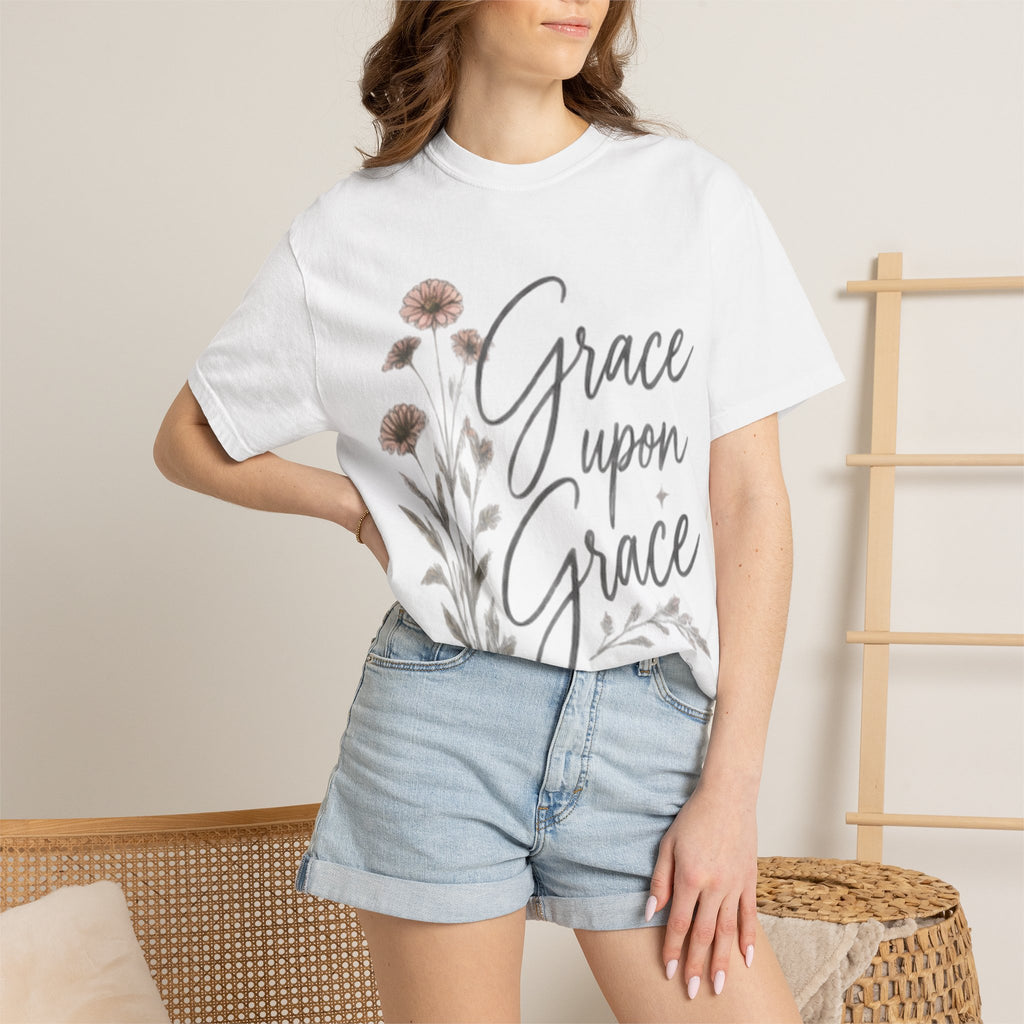 Grace Upon Grace T-Shirt — Floral Inspirational Christian Tee (John 1:16)