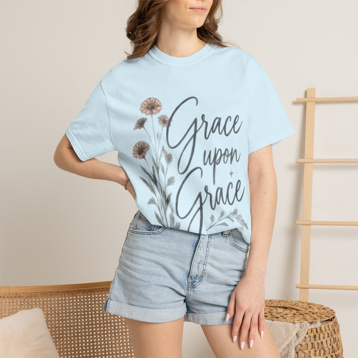 Grace Upon Grace T-Shirt — Floral Inspirational Christian Tee (John 1:16)